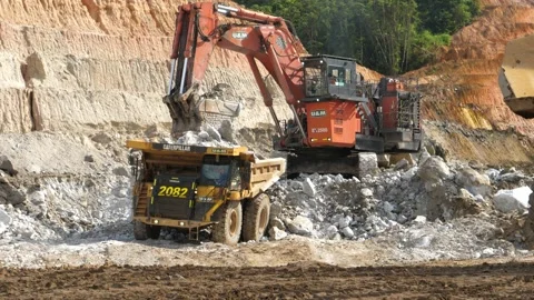 Excavator Loading Big Dump Truck Mining Open Pit Brazil Stock Footage 154808993