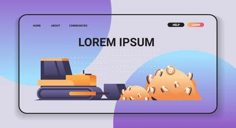 Excavator loading bitcoins mining transport golden coin digital money production Illustrazione stock