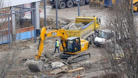 Excavator Loading Construction Timelapse Stock Footage 87183976