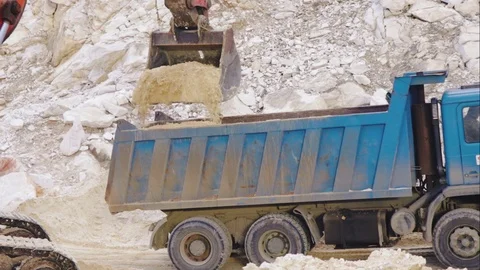 Excavator loading sand in a mine. 動画素材 123180408