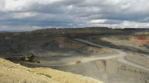 Excavator loading trucks, huge dump  Stock Footage 49343192