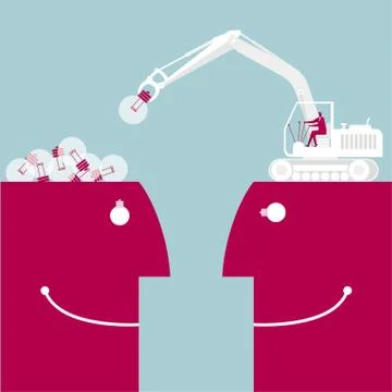The excavator loads the light bulb. On the face to face. Illustrazione stock