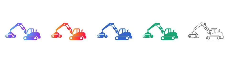 Excavator Log Loader Icons Illustration