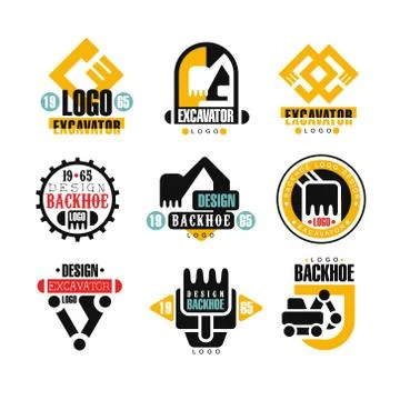 Excavator logo design set, backhoe service vector Illustrations Stock Illustration