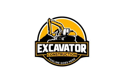 Excavator logo template vector. Heavy equipment logo vector for constructio.. Illustrazione stock