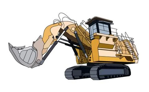 Excavator machine for coal mining black and yellow. Industrial machinery Stock Illustration