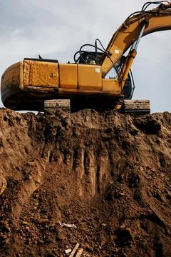 Excavator machine on construction site Stock Photos