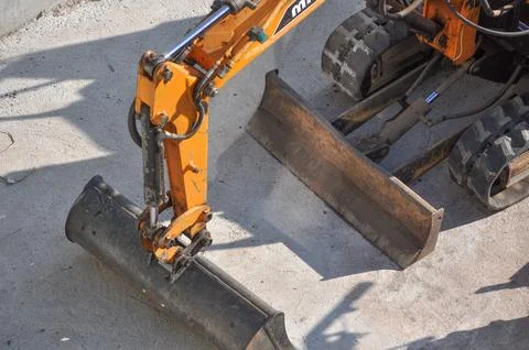 Excavator machine in construction site Stock Photos