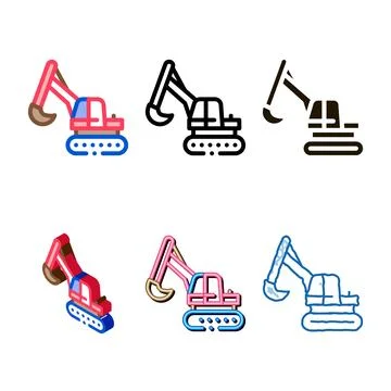 Excavator machine icon concepts vector outline Stock Illustration
