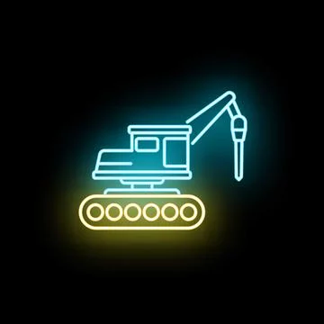 Excavator machine neon light icon for demolition work Stock-Illustration