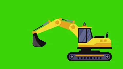 Excavator machine running on green screen, 2d animation Stock Footage 258733326