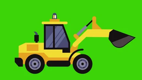 Excavator machine running on green screen, 2 d animation Stock Footage 258733329