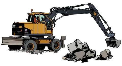 Excavator Machine in Work Stock Illustration