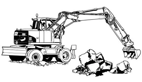 Excavator Machine in Work Stock Illustration