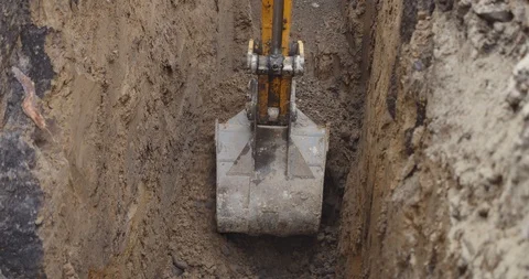 Excavator man POV, Backhoe working for house or streer construction. Street work Stock Footage 114388945