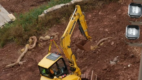 Excavator in motion on the construction site Stock Footage 86043839