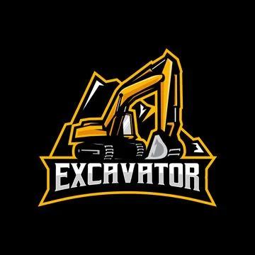 Excavator with mountain logo Illustrazione stock