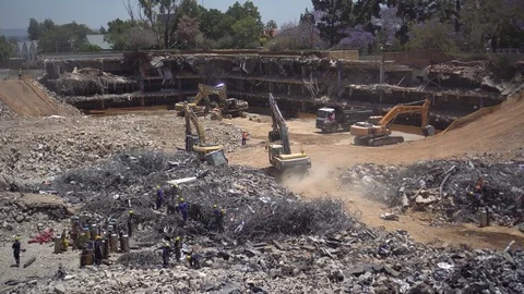 Excavator moving on construction site Stock Footage 82107605
