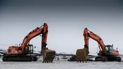 Excavator. North construction. Stock Photos