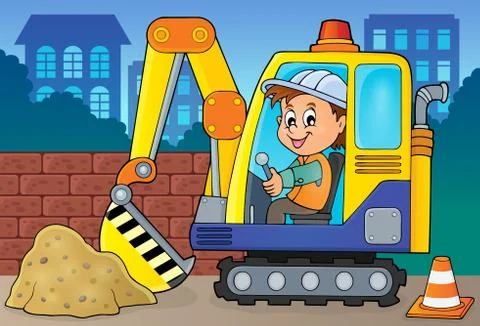 Excavator operator theme image - eps10 vector illustration. Stock Illustration