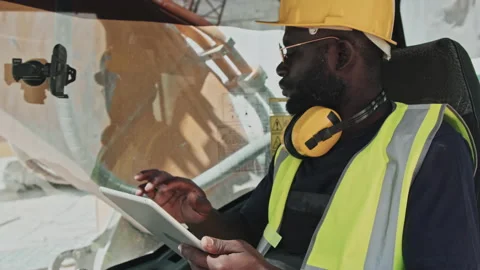 Excavator Operator Using Digital Tablet At Work Stock Footage 221977726