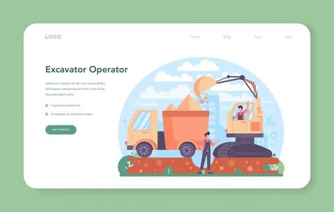 Excavator operator web banner or landing page. Industrial builder Illustrazione stock