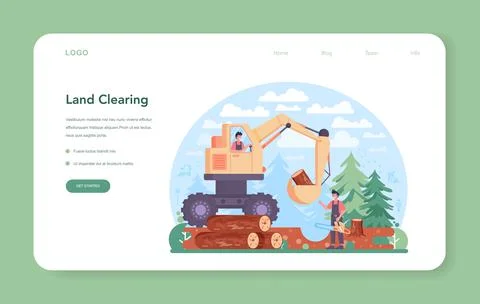 Excavator operator web banner or landing page. Industrial builder Stock Illustration