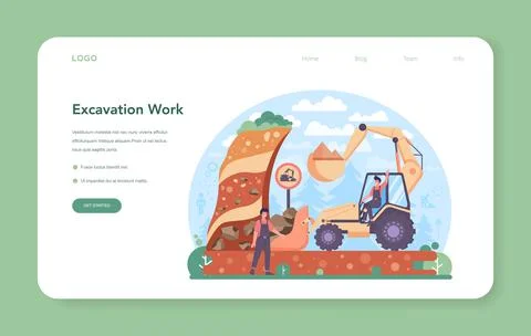 Excavator operator web banner or landing page. Industrial builder Stock Illustration
