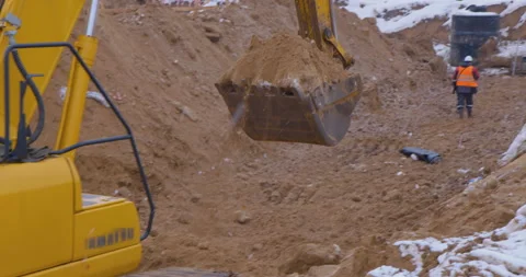 Excavator remove a layer of earth to build the foundation  Stock Footage 161951269