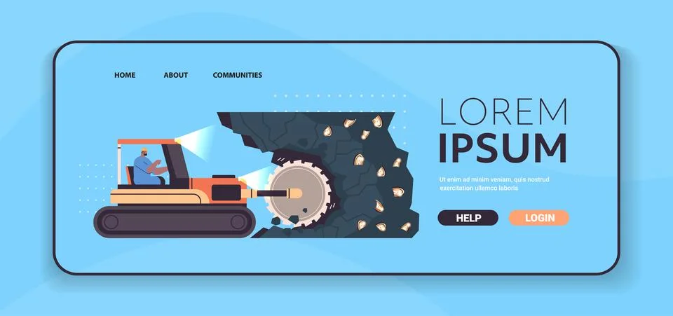 Excavator with rotating cutting drums extracting bitcoins in mine cave mining Ilustração Stock