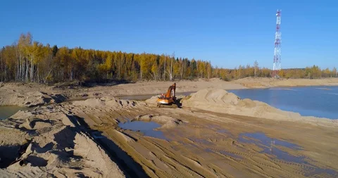 Excavator in the sand quarry Stock Footage 97480825