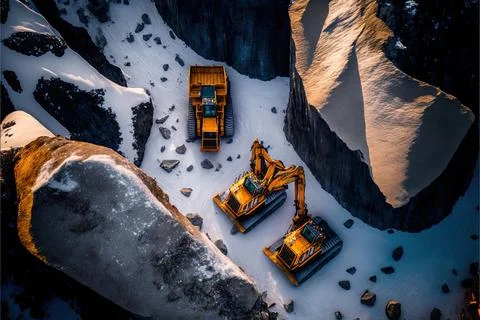 Excavator scooping rocks, stone construction, Made by AI Illustrazione stock