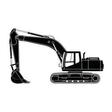 Excavator Silhouette Side View Construction Heavy Equipment Stock Illustration