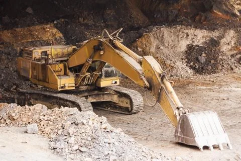 Excavator standing in mining Stock Photos
