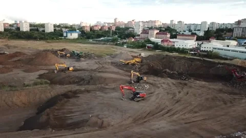 Excavator stands on a construction site Video stock 256877108