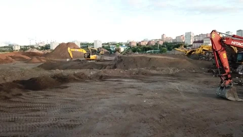 Excavator stands on a construction site Video stock 256883189