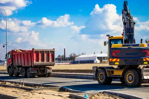 Excavator stands on the construction site Foto stock