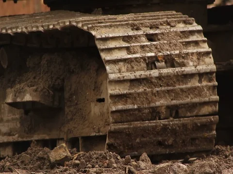 Excavator tracks - front Stock Footage 79694972