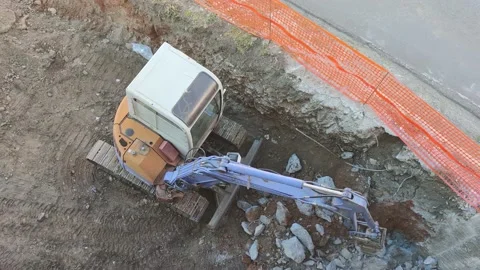 Excavator Tractor Works, Top Down View. Stock Footage 171968641