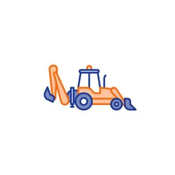 Excavator with two scoops, flat icon, construction vehicle Stock Illustration