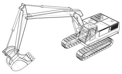 Excavator vector. Wire-frame. EPS10 format. Vector created of 3d. Ilustração Stock