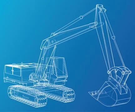Excavator vector. Wire-frame. EPS10 format. Vector created of 3d. Stock Illustration