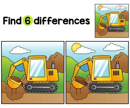 Excavator Vehicle Find The Differences Stock Illustration