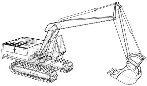 Excavator. Wire-frame. EPS10 format. Vector rendering of 3d. Illustrazione stock