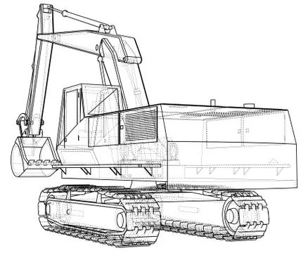Excavator. Wire-frame. EPS10 format. Vector rendering of 3d. Illustrazione stock