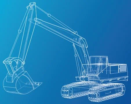 Excavator. Wire-frame. EPS10 format. Vector rendering of 3d. Stock-Illustration