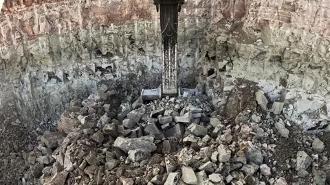 Excavator work close-up on granite quarry excavator extracts granite Stock Footage 312629205