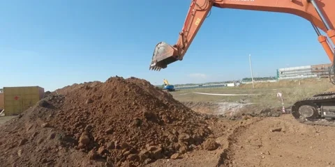 Excavator work. FPV Drone. Stock Footage 235789425