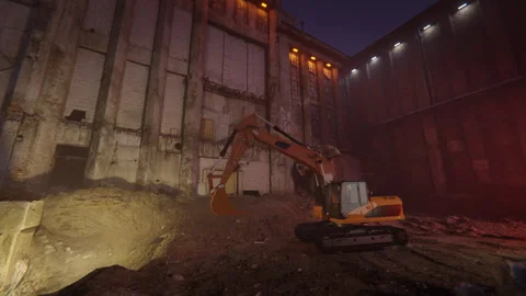 Excavator At Work in Night Scene. Stock Footage 242480410
