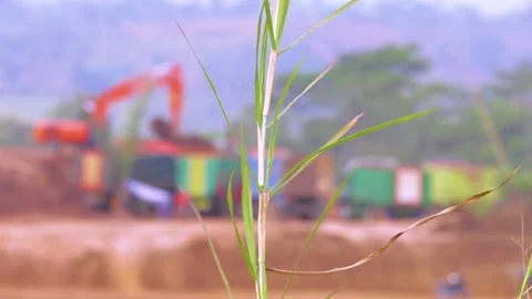 Excavator on Work, Ploughing Soil in the Construction Site Stock Footage 132319205